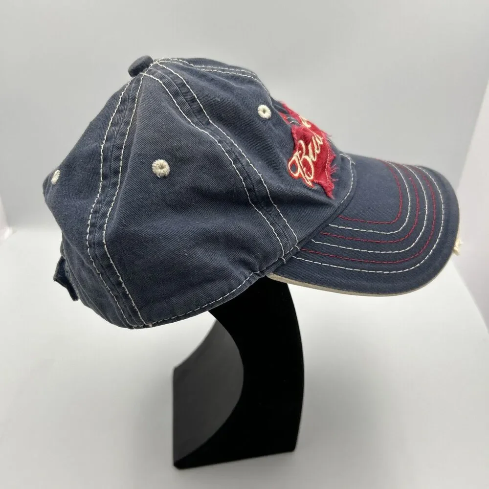 Budweiser Beer Cap Distressed Patch Logo Denim Adjustable Hat Navy